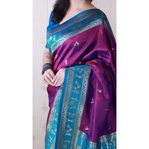 Sari Tradicional de Seda Suave Morada con Bordado Zari y Arte Warli para Mujer - Product Image 3