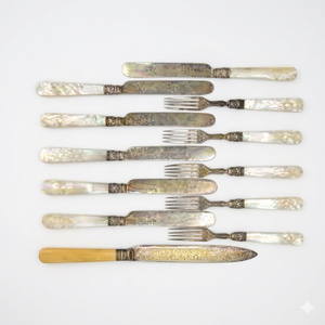 Ensemble de couverts en argent antique avec manche incrusté de nacre naturelle, ensemble de couverts vintage en acier inoxydable pour mariage haut de gamme - Product Image 6