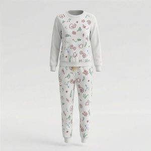 Conjunto de Pijama de 2 Piezas para Mujer, Algodón, Cuello Redondo, Manga Larga, Estampado Floral, Sudadera y Pantalones, Informal, para Todas las Temporadas - Product Image 1