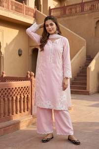 Designer Embroidery And Pearl Hand Work Natural Silk <b>Top</b> With Plazzo And Soft <b>Net</b> Dupatta Readymade Fully Stitched Set - Product Image 4