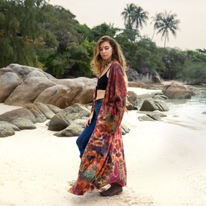 Belle Nouveau Kimono Robe D'été Surdimensionné Vacances Look Boho Festival Bohème Boho Chic À La Mode Femmes Tie Dye Kimono - Product Image 2
