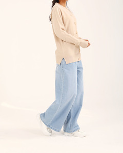 Cárdigan Casual Otoñal para Mujer, Ecológico, con Logotipo Personalizado, al por Mayor, Cárdigan Beige Acogedor con Botones, Cárdigan 100% Algodón - Product Image 3