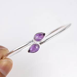 Wholesale 925 Sterling Silver Natural Amethyst Gemstone Teardrop Cuff Bangle Boho Minimalist Two <b>Stone</b> <b>Bracelet</b> Fashion Jewelry - Product Image 5