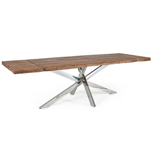 Mesa de Comedor Rectangular de Acero Inoxidable con Diseño Industrial de Patas de Araña, Extensible, Duradera, Ecológica, con Tapa de Madera Reciclada - Product Image 3