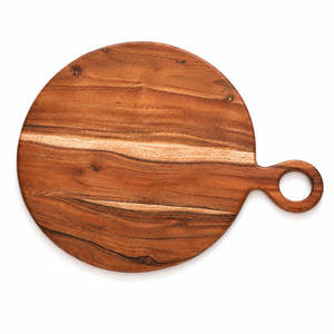 Grande planche à découper ronde en bois avec poignée |   Planche à découper et à servir en bois artisanale |   Plateau de pizza, fromages et charcuterie - Product Image 3