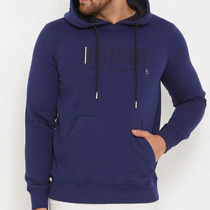 Sweat-shirt à capuche bleu marine pour homme, coupe classique, en coton, décontracté, avec poche avant, imprimé code-barres, personnalisable - Product Image 4