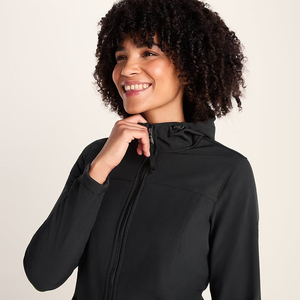 <b>Women</b> Long Softshell <b>Jacket</b> Hooded <b>Zip</b> <b>Up</b> Windproof Waterproof Casual Outdoor Coat Black Woven Polyester Material - Product Image 3