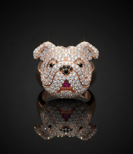 Stylish <b>Mens</b> Hip Hop Bulldog <b>Ring</b> Iced Out Dog Face Diamond Look 925 <b>Silver</b> or 10K 14K Gold Finish Luxury Statement Jewelry - Product Image 2