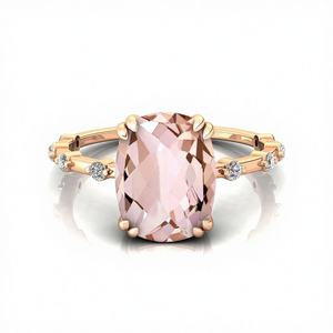 Natural <b>Cushion</b> Shape Pink Morganite Gemstone 14k 18k Solid Gold Ring Fine Jewelry Wedding Engagement Diamond Ring Drop Shipping - Product Image 1