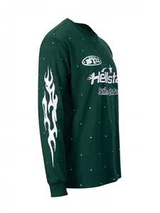 Custom Dark Green Hellstar Graphic <b>Flame</b> Sleeve Print Long Sleeve T <b>Shirt</b> High Quality Vintage Streetwear Oversized Heavyweight - Product Image 3