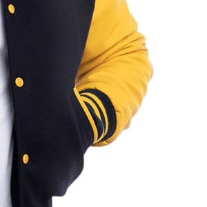 Veste universitaire américaine pour homme, manches en laine/viscose, fermeture éclair, devant patchwork, style bomber baseball, doublure matelassée - Product Image 6