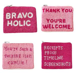 Statement Beaded <b>Coin</b> <b>Purse</b> Handmade Embroidered Zipper Pouch Custom Funny Quote Seed Beads Mini Clutch Gift Wholesale Compact - Product Image 6