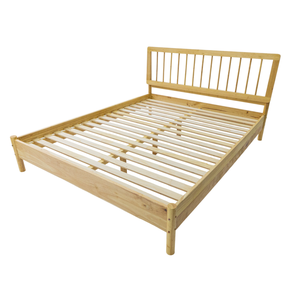 Modern Queen-Size Solid Wood Platform Double <b>Bed</b> with Spindle Headboard Soft Style for Bedroom Hotel Villa - Product Image 4