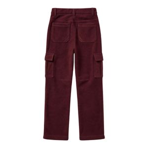<b>Mens</b> Burgundy Sherpa <b>Lined</b> Heavyweight <b>Fleece</b> Cargo Pants Warm Utility Pockets Drawstring Waist Winter Casual Street Style - Product Image 2