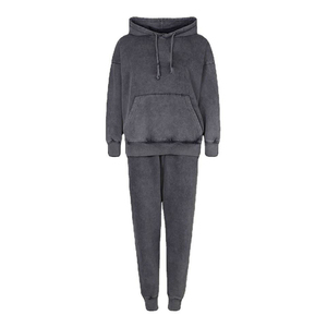 Ensemble de survêtement décontracté pour femme, effet délavé, deux pièces : sweat à capuche et pantalon de jogging, coupe ample et décontractée, en molleton doux, style streetwear décontracté, tenue d'hiver - Product Image 1