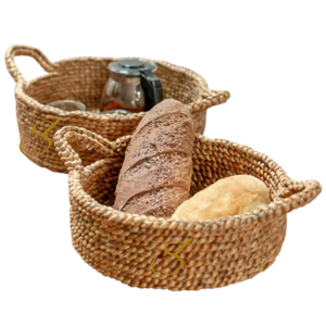 Bread <b>Basket</b> | <b>Small</b> Round <b>Basket</b> | Woven Fruit Bowl | Decorative Storage <b>Basket</b> | Brown Tray made of Water Hyacinth JAWAH (2 si - Product Image 3