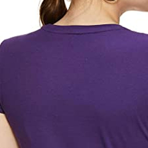 Camiseta de Manga Corta con Cuello en V para Mujer, Color Morado, Corte Ajustado, Informal, de Color Sólido, de Algodón Jersey, para Todas las Temporadas - Product Image 6
