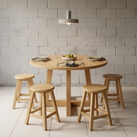 Tabouret de bar rond en teck massif, tabourets de salon, ottomanes, tabouret haut en bois artisanal, sièges d'appoint, meubles de décoration intérieure