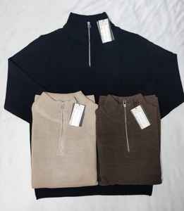 Pull-over tricoté 100% coton pour hommes design personnalisé pull mode coupe régulière manches longues col montant demi-fermeture éclair respirant - Product Image 1