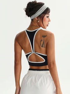 Sujetador deportivo para mujer con ribete en contraste, sin costuras, acanalado, top corto de gimnasio, con corte en T en la espalda y recortes, bralette para entrenamiento y yoga - Product Image 6