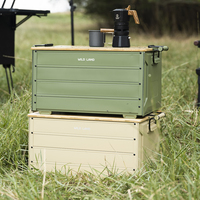 Boîte à munitions en aluminium Wild Land, boîte de rangement pour le camping, 48L, couvercle en bambou, mini table amovible, pliable, capacité de charge de 100 kg, empilable, pour les voyages