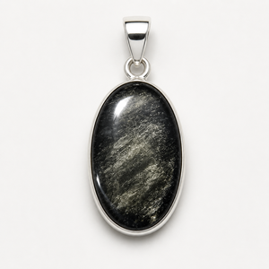 Pendentif ovale en obsidienne noire naturelle à reflets argentés, en argent sterling 925, serti à la main, avec pierre précieuse chrétienne, certifié tiers - Product Image 6