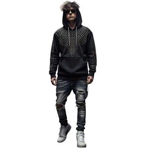 เสื้อฮู้ดผู้ชายปักหมุดพลอยเทียมทำเองมีฮู้ดตัดและเย็บแบบสตรีทเสื้อมีฮู้ดสำหรับผู้ชาย - Product Image 1