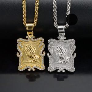 Nouveau Design Collier Pendentif Rond de Prière avec Zircon Cubique Baguette, Bijoux Hip Hop Chrétiens - Product Image 6