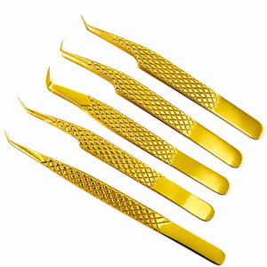 Kit Profesional de Pinzas para Pestañas de Acero Inoxidable Dorado, Punta Puntiaguda, Duraderas, Ecológicas, para Depilación de Cejas y Uso en Volumen de Pestañas - Product Image 1