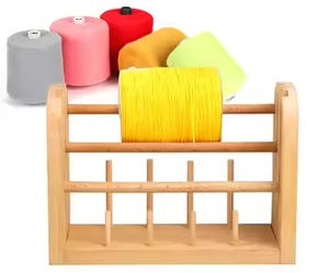 Soporte de madera para hilo con organizador de bolas giratorio doble, dispensador portátil de hilo para ganchillo y tejer con almacenamiento de herramientas - Product Image 3