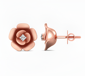 Boucles d'oreilles clous fleur de rose en or rose 18 carats avec diamant de laboratoire CVD solitaire - Product Image 2