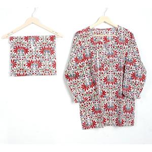 Ensemble de pyjama en coton 100% pour femmes, imprimé floral, manches longues, col rond, vêtements de nuit décontractés pour l'été et le printemps - Product Image 3