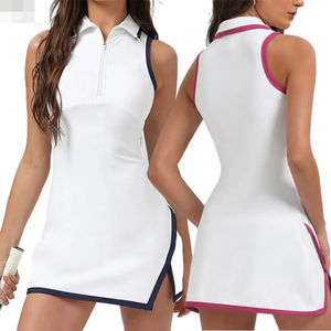 Vestido de tenis personalizado para mujer, sin mangas, con media cremallera, ajustado, ropa deportiva con almohadillas en el pecho, de secado rápido, atlético. - Product Image 1