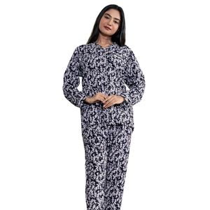 Conjunto de Pijama de Manga Larga con Estampado Floral Blanco y Negro para Mujer, Camisa con Botones y Pantalones a Juego, Ropa de Dormir Suave, Logotipo Personalizado, Ropa OEM - Product Image 1