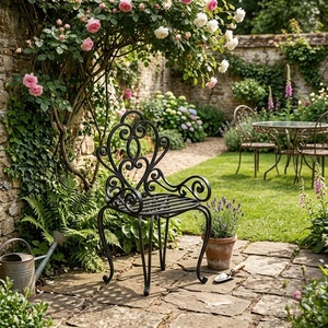 Wholesale Eco-Friendly Wrought Iron Garden Chair Powder Coated Floral Leaf Outdoor <b>Patio</b> Furniture - Product Image 4