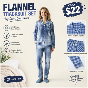 Conjunto de Pijama de Franela para Mujer, Camisa a Cuadros de Manga Larga con Botones, Pantalones Largos, Ropa de Dormir de Algodón Suave, Ropa de Otoño, Vestido de Noche - Product Image 1