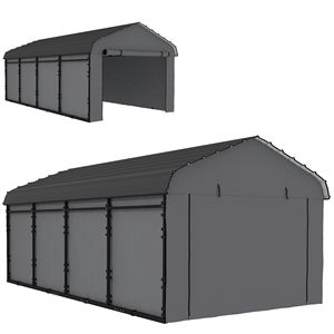 Tettoia per Auto in Metallo Resistente 12FT X 20FT, Grigio Scuro, con Tetto Zincato e Pareti Laterali Rimovibili, Stile Semplice - Product Image 1