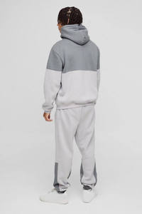 Custom Men’s Gray Tracksuit <b>Set</b> Color Block Hoodie <b>Jogger</b> Pants Matching Streetwear Casual Two Piece Sportswear - Product Image 2