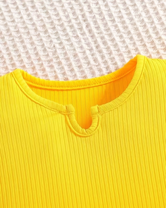 Lemon Print Girls Summer Outfit Set Short Sleeve Top Elastic Waist Shorts Comfortable Pajamas Two Piece Set - Product Image 3