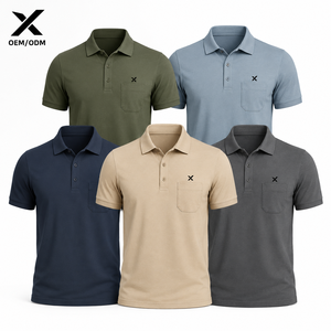 Polo décontracté à manches courtes pour homme X Sports City, couleur unie, respirant, 100% coton tricoté, vêtements d'été, polo avec poche - Product Image 1