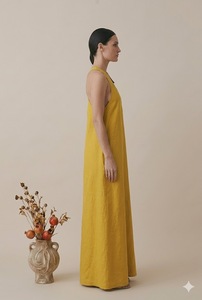 Vestido largo de algodón para mujer al por mayor, sin mangas, cuello en V, ajuste holgado, ropa casual de verano, patrón liso, atuendo transpirable - Product Image 3