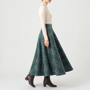Jupe longue en laine à carreaux taille haute pour femme, jupe longue en flanelle d'hiver longueur cheville, jupes longues de haute qualité pour femmes - Product Image 6