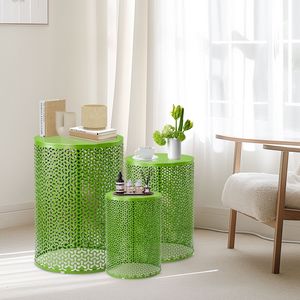 Set di 3 tavolini moderni da esterno a incastro, 30, 35, 40 cm di altezza, verdi, per patio, interni ed esterni - Product Image 2