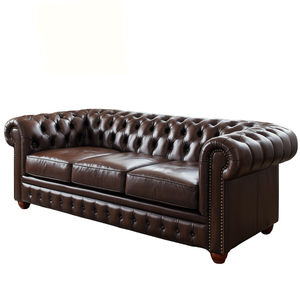 Sofá Chesterfield de Cuero Marrón Estilo Vintage de 3 Plazas con Respaldo Acolchado Profundo, Sofá Clásico para Sala de Estar, Oficina, Vestíbulo de Hotel - Product Image 2