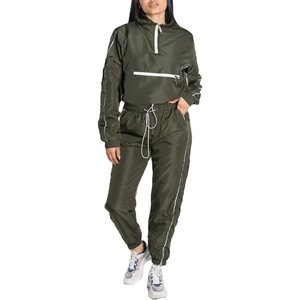 Custom <b>Running</b> Fitness Active Cropped <b>Reflective</b> Sport <b>Jacket</b> and Trouser Adjustable Windbreaker Tracksuit for Women - Product Image 1
