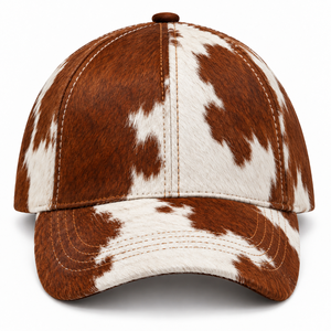 Gorra de Béisbol de Piel de Vaca con Estampado Animal, 6 Paneles, Unisex, Ajustada, Estilo Casual, Patrón Marrón y Blanco - Product Image 6