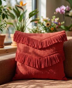 Geometric Pink Frill Bohemian Style Anti-Dust Mite Cotton Decorative <b>Pillow</b> Cover Zipper Closure for <b>Sofa</b> Bed Living Room Home - Product Image 1
