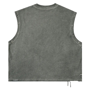 Casual Men's Streetwear Cropped Boxy Muscle Tank Top Heavyweight Sleeveless T-Shirt Acid Wash Distressed Design Knitted Weaving - Product Image 2