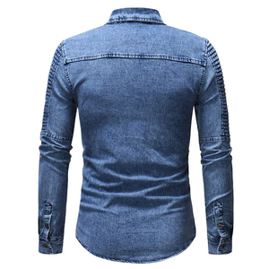 Chemise en jean pour homme à manches longues, décontractée, boutonnée, col classique, poche poitrine, tissu en jean doux et durable, coupe classique, pour tous les jours - Product Image 6