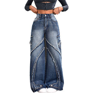 Jeans de mezclilla de corte Mom Fit para mujer de marca privada, jeans de mezclilla con dobladillo sin rematar para mujer, jeans para mayoristas de ropa - Product Image 4